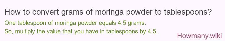 How to convert grams of moringa powder to tablespoons? How to convert grams of moringa powder to tablespoons?