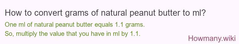 How to convert grams of natural peanut butter to ml?