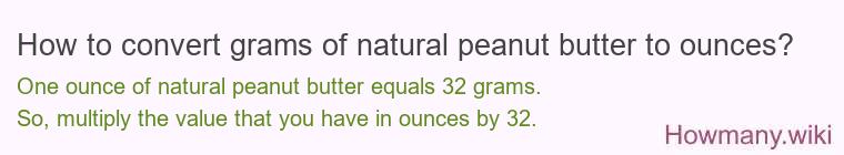 How to convert grams of natural peanut butter to ounces? How to convert grams of natural peanut butter to ounces?