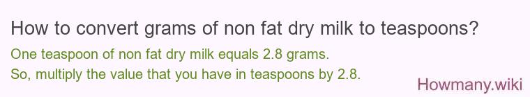 How to convert grams of non fat dry milk to teaspoons?