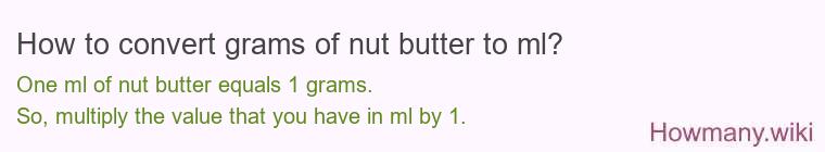 How to convert grams of nut butter to ml? How to convert grams of nut butter to ml?