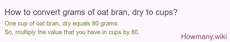 How to convert grams of oat bran, dry to cups?