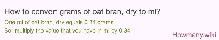 How to convert grams of oat bran, dry to ml?