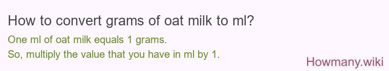 How to convert grams of oat milk to ml? How to convert grams of oat milk to ml?
