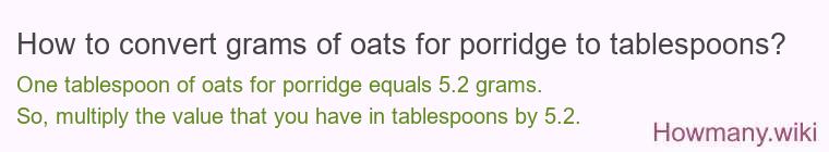 How to convert grams of oats for porridge to tablespoons?