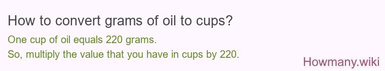 How to convert grams of oil to cups? How to convert grams of oil to cups?