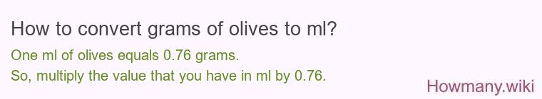 How to convert grams of olives to ml? How to convert grams of olives to ml?