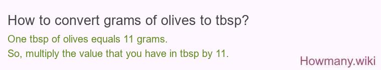 How to convert grams of olives to tbsp? How to convert grams of olives to tbsp?