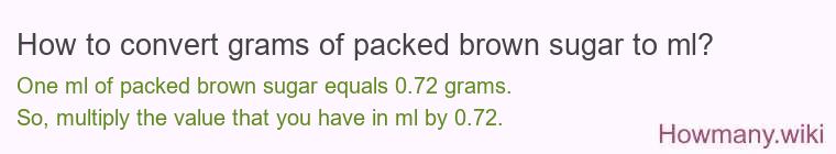 How to convert grams of packed brown sugar to ml? How to convert grams of packed brown sugar to ml?