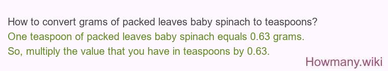 How to convert grams of packed leaves baby spinach to teaspoons?