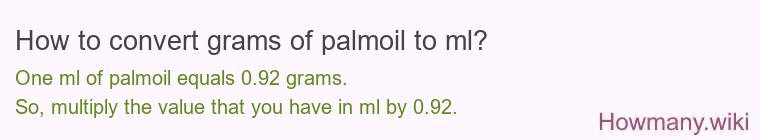 How to convert grams of palmoil to ml? How to convert grams of palmoil to ml?