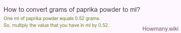 How to convert grams of paprika powder to ml? How to convert grams of paprika powder to ml?