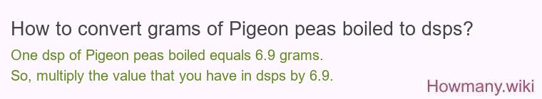 How to convert grams of Pigeon peas boiled to dsps? How to convert grams of Pigeon peas boiled to dsps?