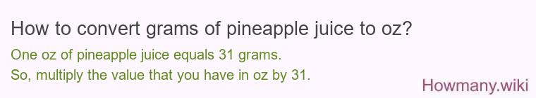 How to convert grams of pineapple juice to oz? How to convert grams of pineapple juice to oz?
