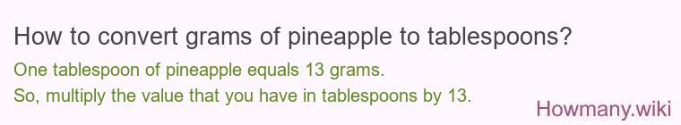 How to convert grams of pineapple to tablespoons? How to convert grams of pineapple to tablespoons?