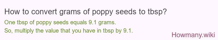 How to convert grams of poppy seeds to tbsp? How to convert grams of poppy seeds to tbsp?