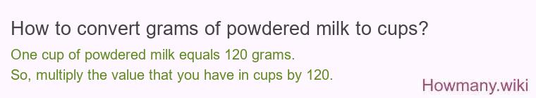 How to convert grams of powdered milk to cups?