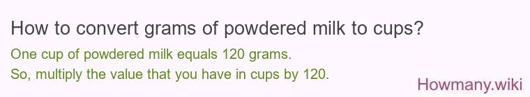 How to convert grams of powdered milk to cups? How to convert grams of powdered milk to cups?