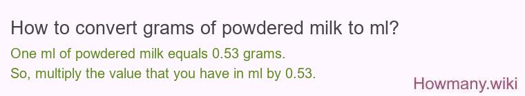 How to convert grams of powdered milk to ml? How to convert grams of powdered milk to ml?