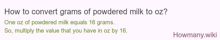How to convert grams of powdered milk to oz? How to convert grams of powdered milk to oz?