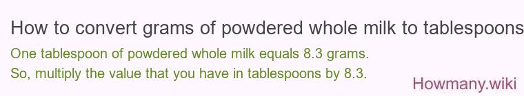 How to convert grams of powdered whole milk to tablespoons?