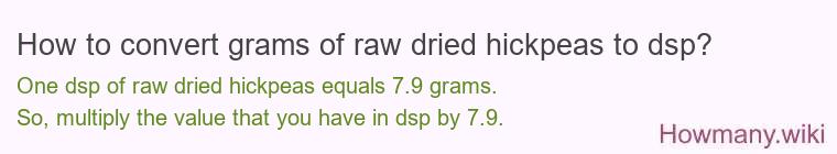 How to convert grams of raw dried hickpeas to dsp?