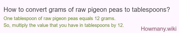How to convert grams of raw pigeon peas to tablespoons?