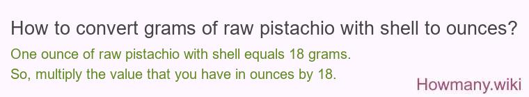 How to convert grams of raw pistachio with shell to ounces?