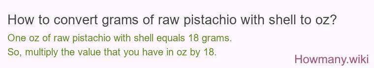 How to convert grams of raw pistachio with shell to oz?
