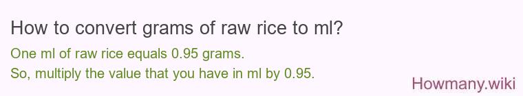How to convert grams of raw rice to ml? How to convert grams of raw rice to ml?