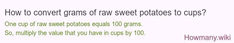 How to convert grams of raw sweet potatoes to cups?