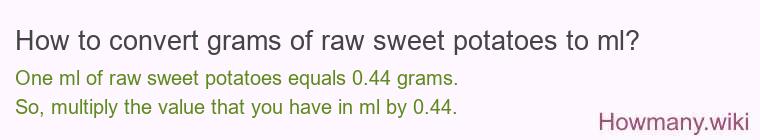 How to convert grams of raw sweet potatoes to ml?