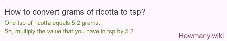 How to convert grams of ricotta to tsp? How to convert grams of ricotta to tsp?