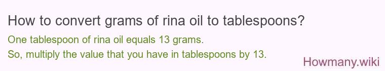 How to convert grams of rina oil to tablespoons?