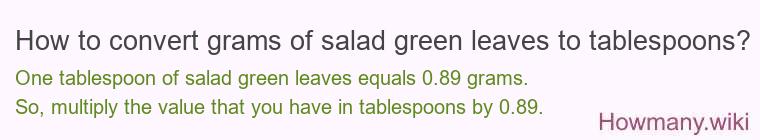 How to convert grams of salad green leaves to tablespoons?