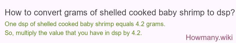 How to convert grams of shelled cooked baby shrimp to dsp?