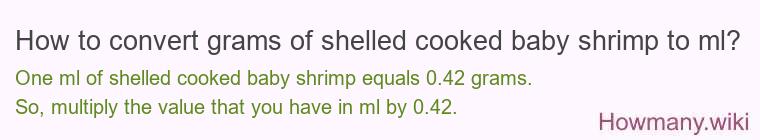 How to convert grams of shelled cooked baby shrimp to ml?