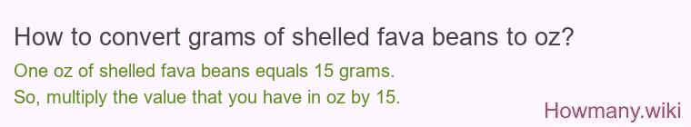 How to convert grams of shelled fava beans to oz? How to convert grams of shelled fava beans to oz?