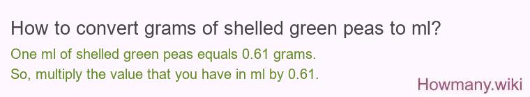 How to convert grams of shelled green peas to ml?