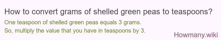 How to convert grams of shelled green peas to teaspoons?