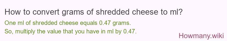 How to convert grams of shredded cheese to ml?