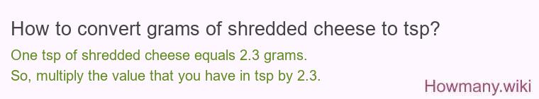 How to convert grams of shredded cheese to tsp? How to convert grams of shredded cheese to tsp?