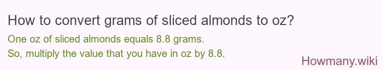 How to convert grams of sliced almonds to oz? How to convert grams of sliced almonds to oz?