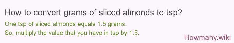 How to convert grams of sliced almonds to tsp?