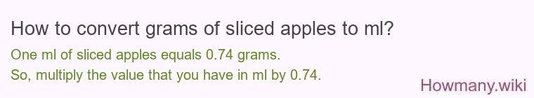 How to convert grams of sliced apples to ml? How to convert grams of sliced apples to ml?