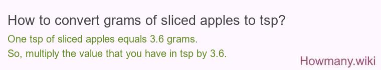How to convert grams of sliced apples to tsp?
