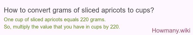 How to convert grams of sliced apricots to cups?