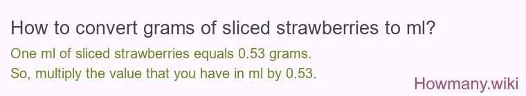 How to convert grams of sliced strawberries to ml? How to convert grams of sliced strawberries to ml?