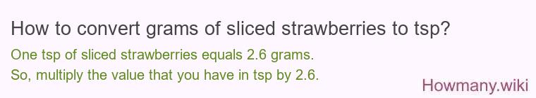 How to convert grams of sliced strawberries to tsp? How to convert grams of sliced strawberries to tsp?