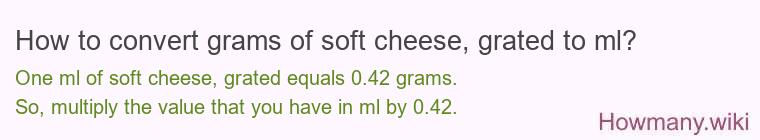 How to convert grams of soft cheese, grated to ml?